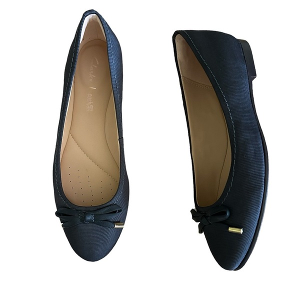 Clarks Shoes - Clarks Grace Lilly Ballet Comfort Cushion Gray Silver Bow Flats 6.5